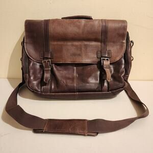 Kenneth Cole Brown Soft Leather Messenger Bag Laptop Briefcase Dark Academia